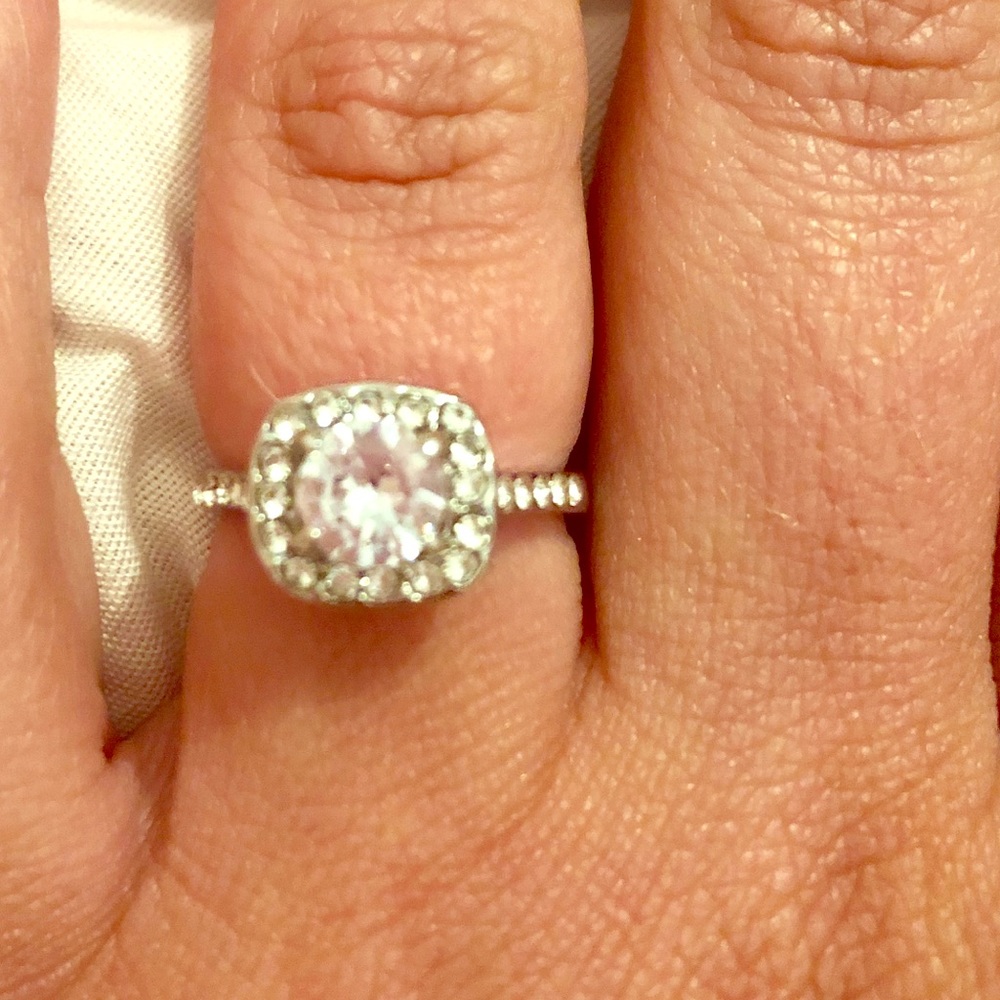 Simulated diamond halo cushion cut